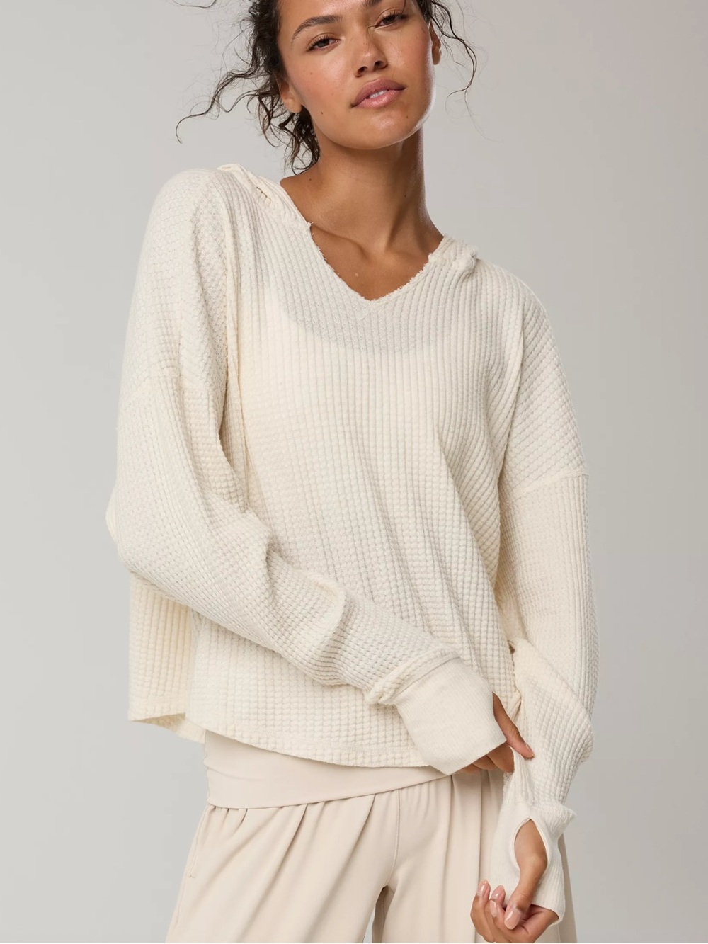 Offline By Aerie Wow! Waffle Hoodie Heather Frost